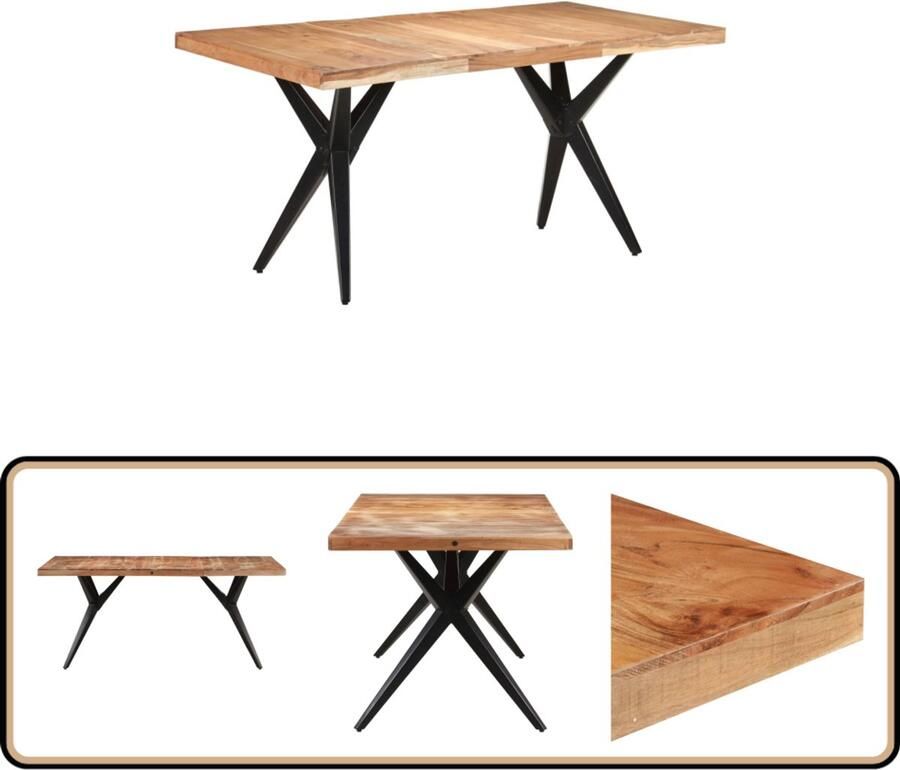 VidaXL Eettafel 160x80x76 cm Massief Acaciahout Houten Eettafel Acacia Hout Zwarte Eettafel Industrieel Design Salontafel - Foto 2