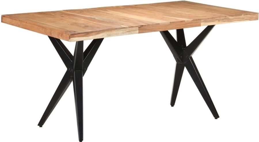 VidaXL Eettafel 160x80x76 cm Massief Acaciahout Houten Eettafel Acacia Hout Zwarte Eettafel Industrieel Design Salontafel