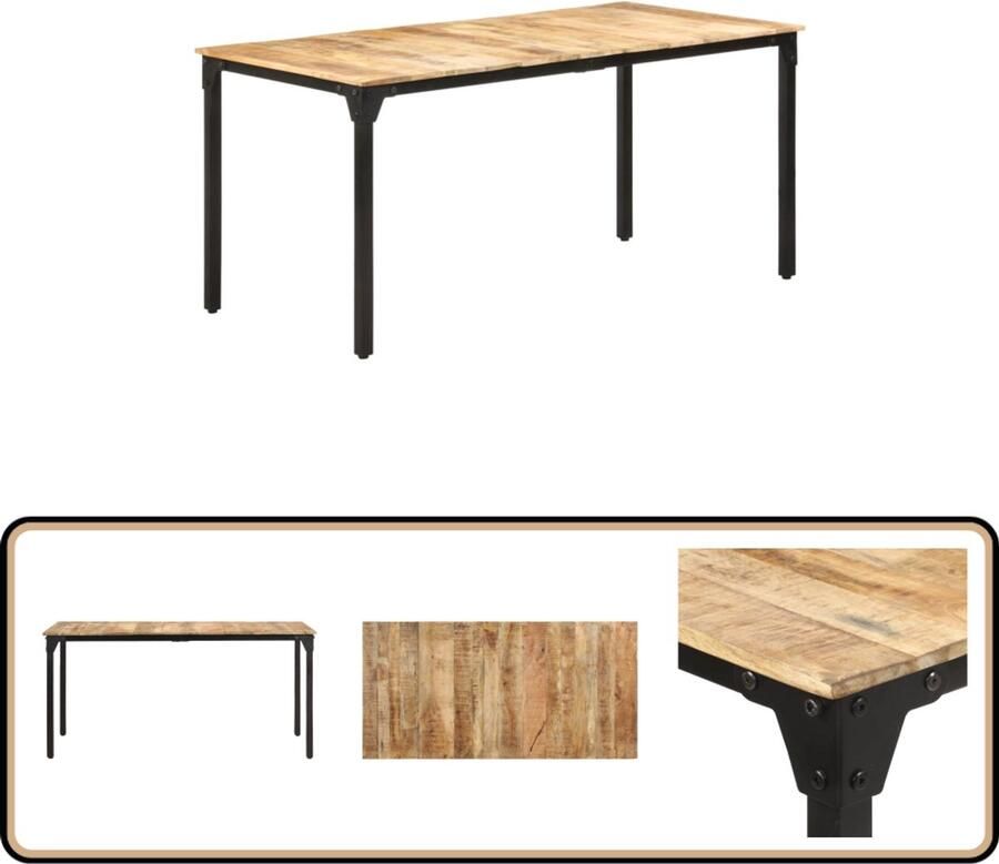 VidaXL Eettafel 160x80x76 cm Ruw Mangohout Houten Eettafel Eethoek Salontafel Mangohout Meubilair Industrieel Design - Foto 2