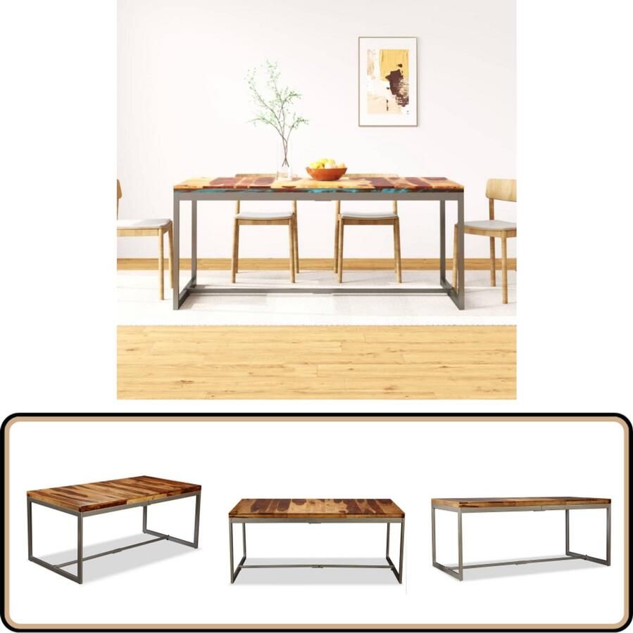 VidaXL Eettafel 180 cm Massief Sheeshamhout en Staal Eetkamertafel Industrieel Design Sheeshamhout Metalen Onderstel Salontafel Dining Table