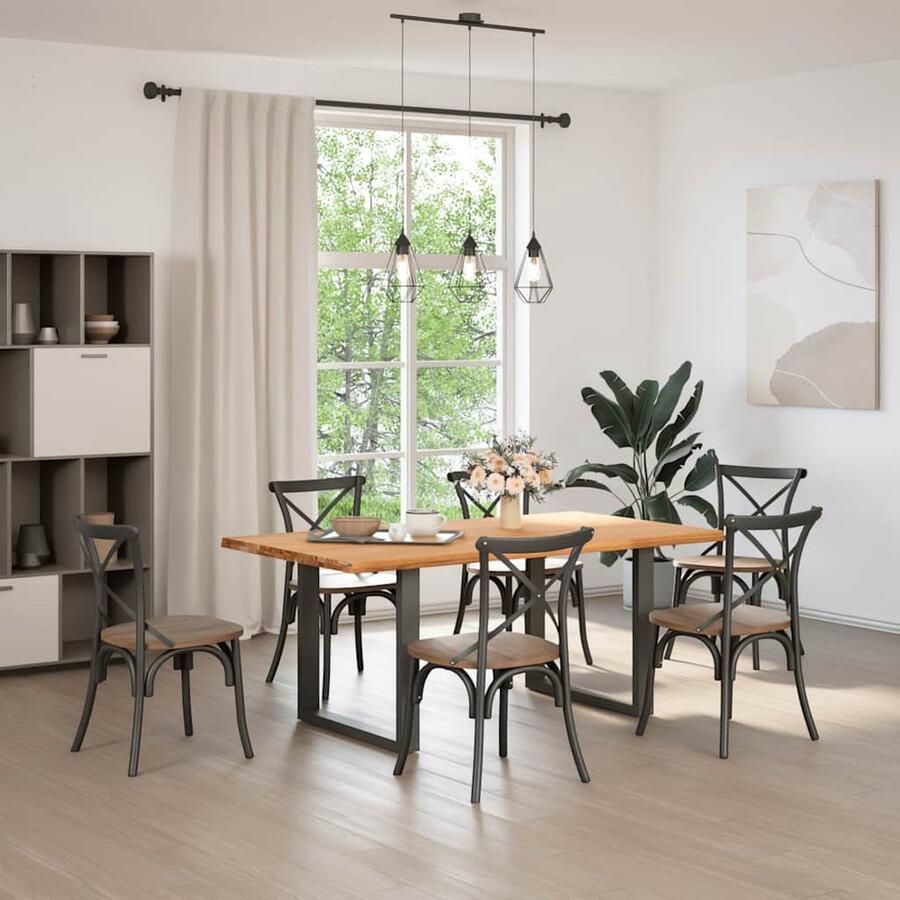 VidaXL Eettafel 180x100 cm Massief Eikenhout Eettafel Houten Tafel Eikentafel Salontafel Diningtable Keukenmeubilair Massief Eikenhout Landelijke Tafel Industrieel Interieur Modern Diner