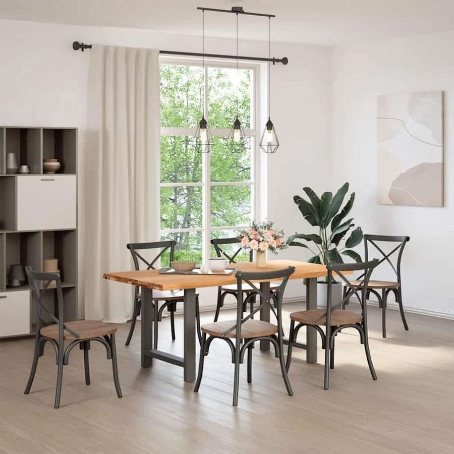 The Living Store Eettafel rechthoekig 180x90x74 cm massief eikenhout lichtbruin Eetkamertafel Houten Tafel Oak Wood Tafel Salontafel Grote Eetkamertafel