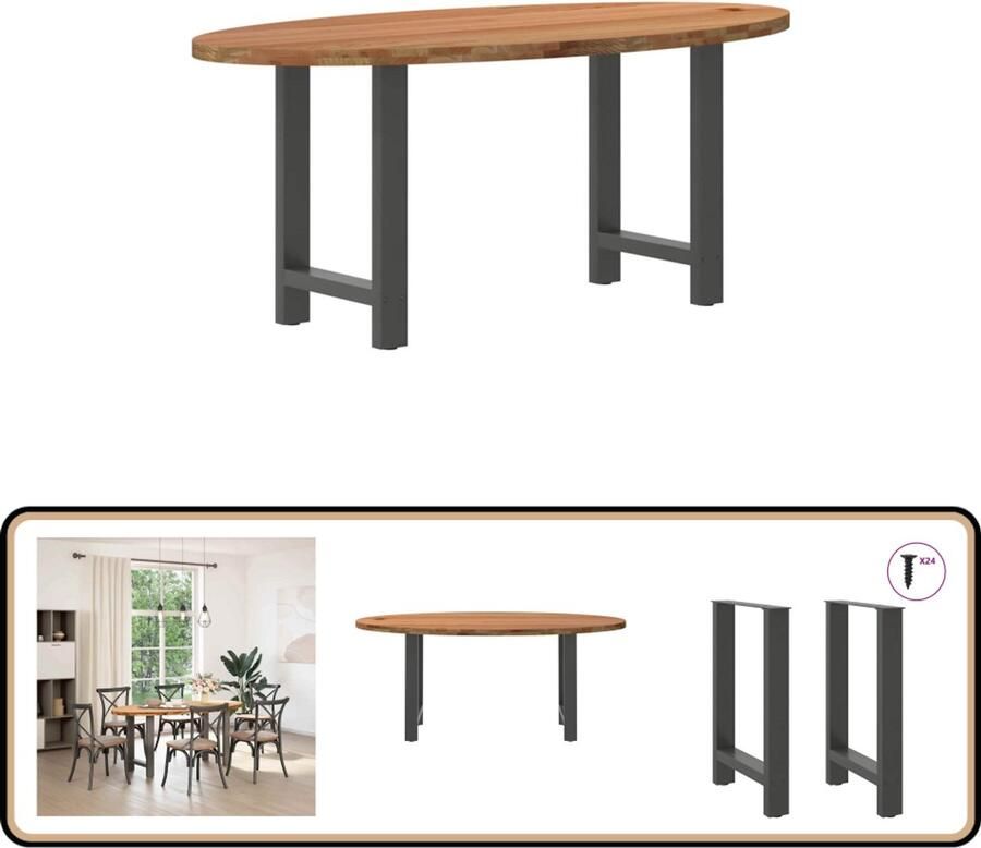 VidaXL Eettafel 180x90x74 cm Ovaal Massief Eiken Eettafel Eettafels Eetkamertafel Keukentafel