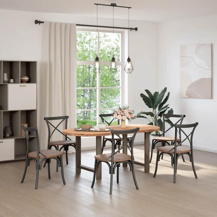 VidaXL Eettafel 180x90x74 cm ovaal massief eikenhout lichtbruin - Foto 2