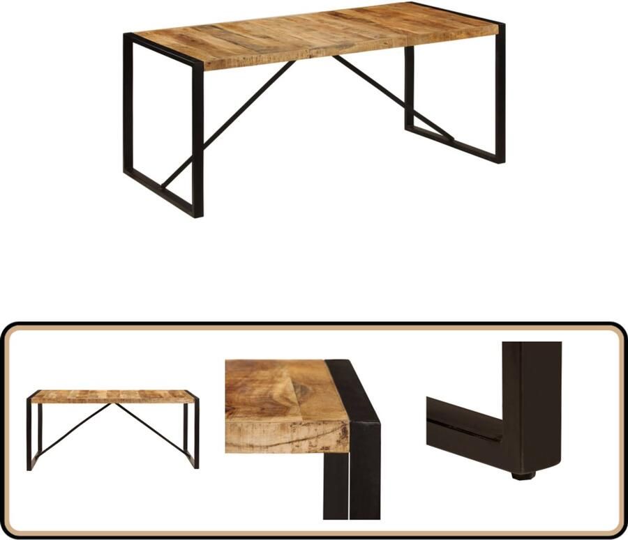 VidaXL Eettafel 180x90x75 cm Mangohout Staal Eetkamertafel Industrieel Mangohout Salontafel Vintage Meubilair