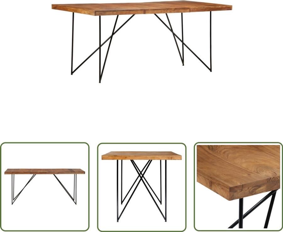 VidaXL Eettafel 180x90x76 cm Acaciahout en Staal Industriele Tafel Eettafel Industrieel Acacia Tafels Massieve Eettafel Salontafels Diningtable Wooden Dining Table Zwarte Eettafel Bruine Eettafel