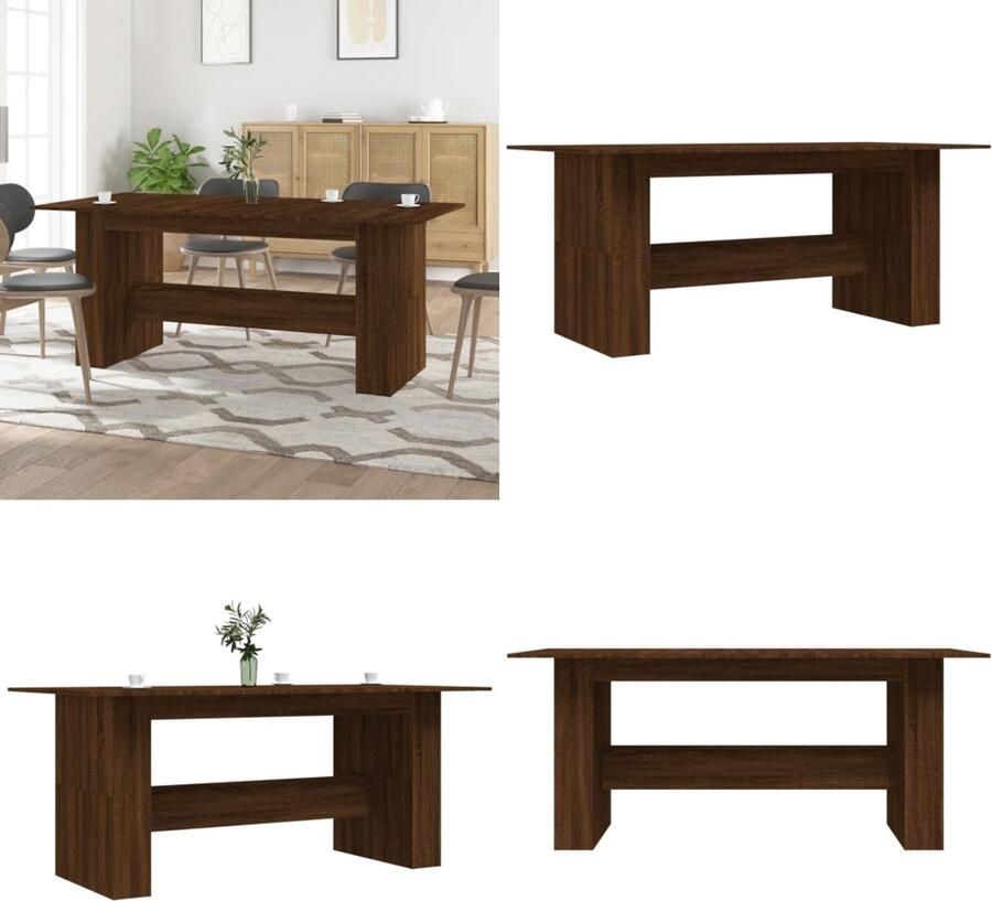 VidaXL Eettafel 180x90x76 cm bewerkt hout bruin eikenkleur Eettafel Eettafels Eetkamertafel Tafel