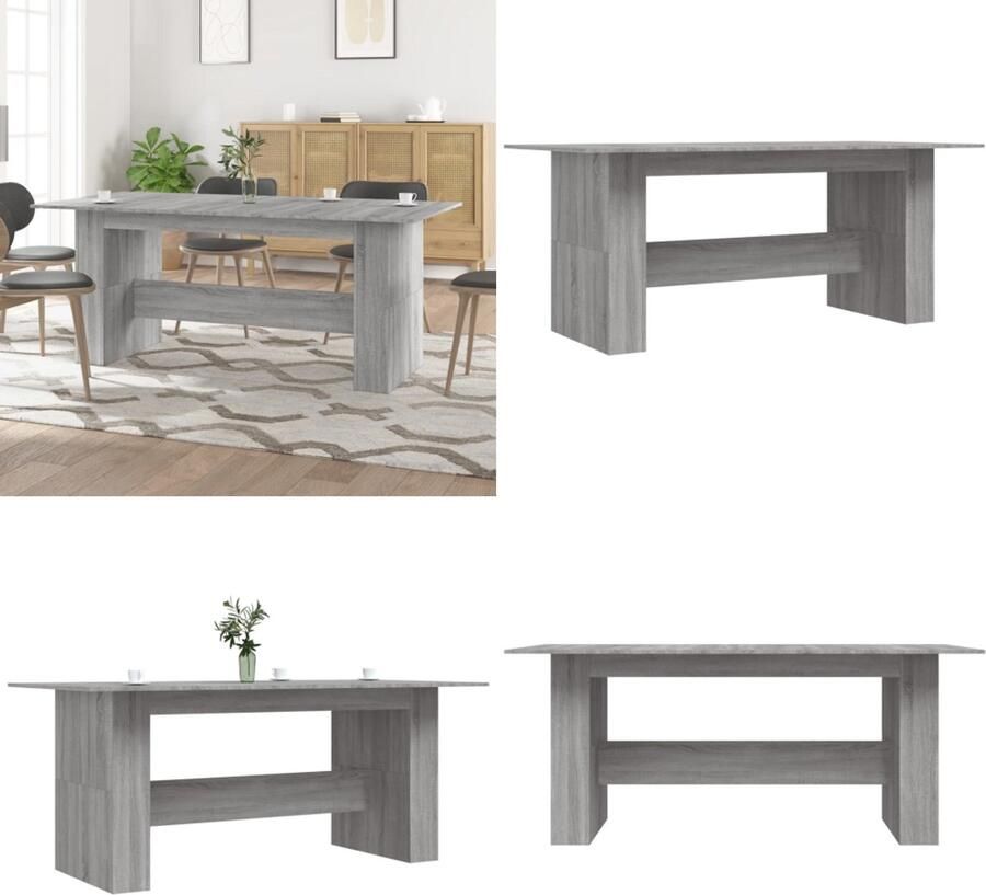 VidaXL Eettafel 180x90x76 cm bewerkt hout grijs sonoma eikenkleurig Eettafel Eettafels Eetkamertafel Tafel