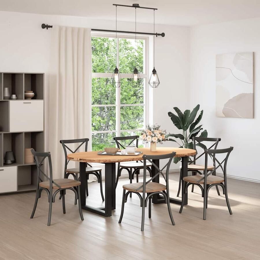 VidaXL Eettafel Ovaal Massief Eikenhout 200cm Eetkamertafel Eikenhouten Tafel Grote Eettafel Massief Eikenhout Ronde Tafel Industriële Tafel Salontafel Diningtable