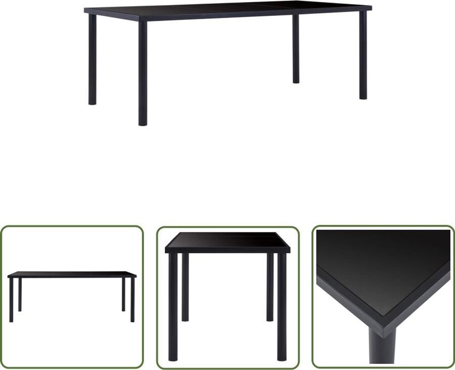 VidaXL Eettafel 200x100x75 cm Gehard glas Zwart Eetkamertafel Zwarte Eettafel Modern Design Geharde Glas Tafel Metalen Onderstel Eethoek Buitentafel Tuintafel