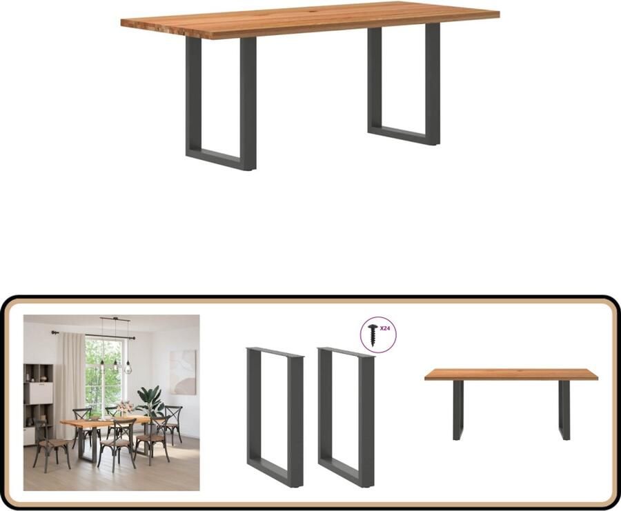 VidaXL Eettafel 200x90x74 cm Massief Eikenhout Eettafel Eettafels Eetkamertafel Keukentafel - Foto 2