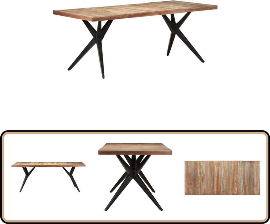 The Living Store Houten Eettafel Gerecycled Hout 200 x 90 x 76 cm Houten Eettafel Eethoek Vintage Tafel Industrieel Design Recycled Wood Furniture - Foto 3
