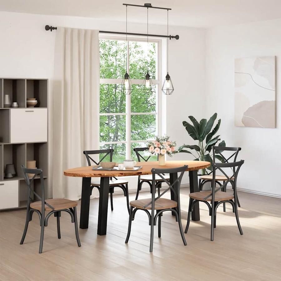 VidaXL Eettafel 220x100x74 cm Massief Eikenhout Eetkamertafel Eikenhouten Tafel Ronde Tafel Ovale Tafel Salontafel Diningtable Keukenmeubilair Massief Hout Vintage Tafel Industriële Tafel