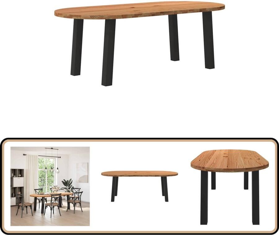 VidaXL Eettafel Ovaal Massief Eikenhout 220 cm Eettafel Eettafels Eetkamertafel Keukentafel - Foto 2