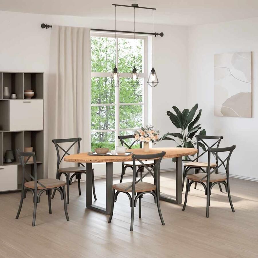 VidaXL Eettafel ovaal 220x100 cm massief eiken Eetkamertafel Eikenhouten Tafel Salontafel Grote Tafel Ronde Tafel Massief Eikenhout Vintage Tafel Industriële Tafel