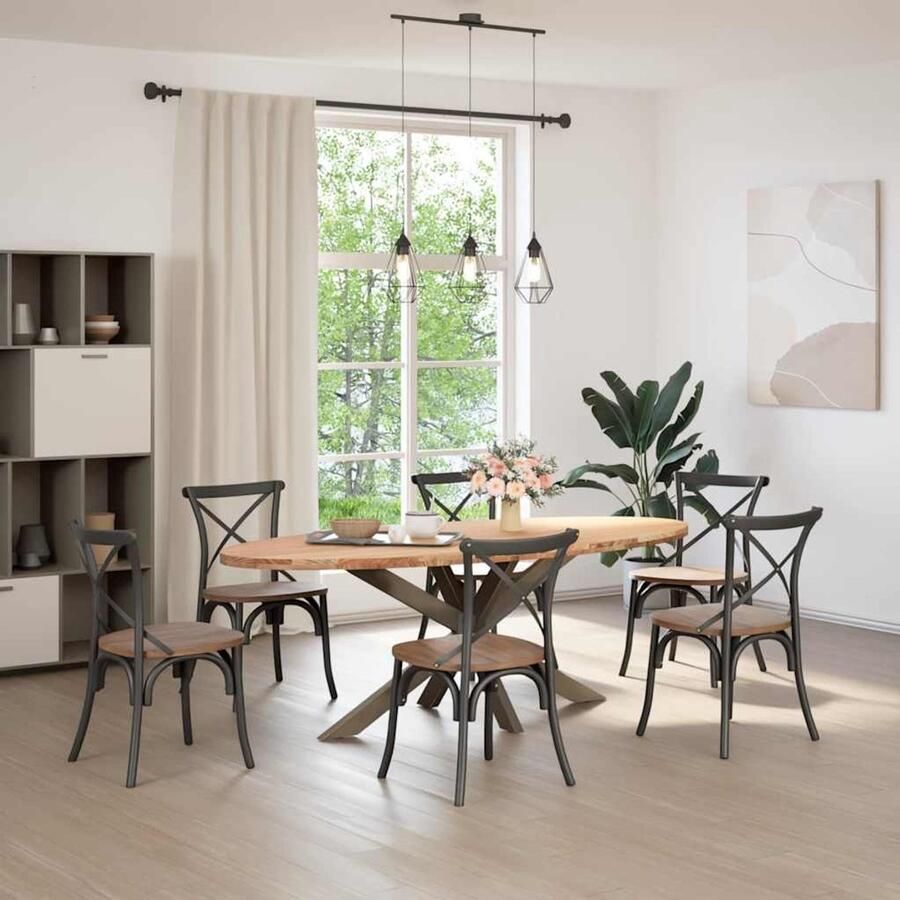 VidaXL Eettafel 220x100x74 cm ovaal massief eikenhout lichtbruin