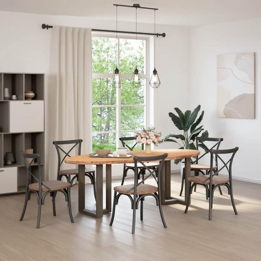 VidaXL Eettafel 220x100x74 cm ovaal massief eikenhout lichtbruin