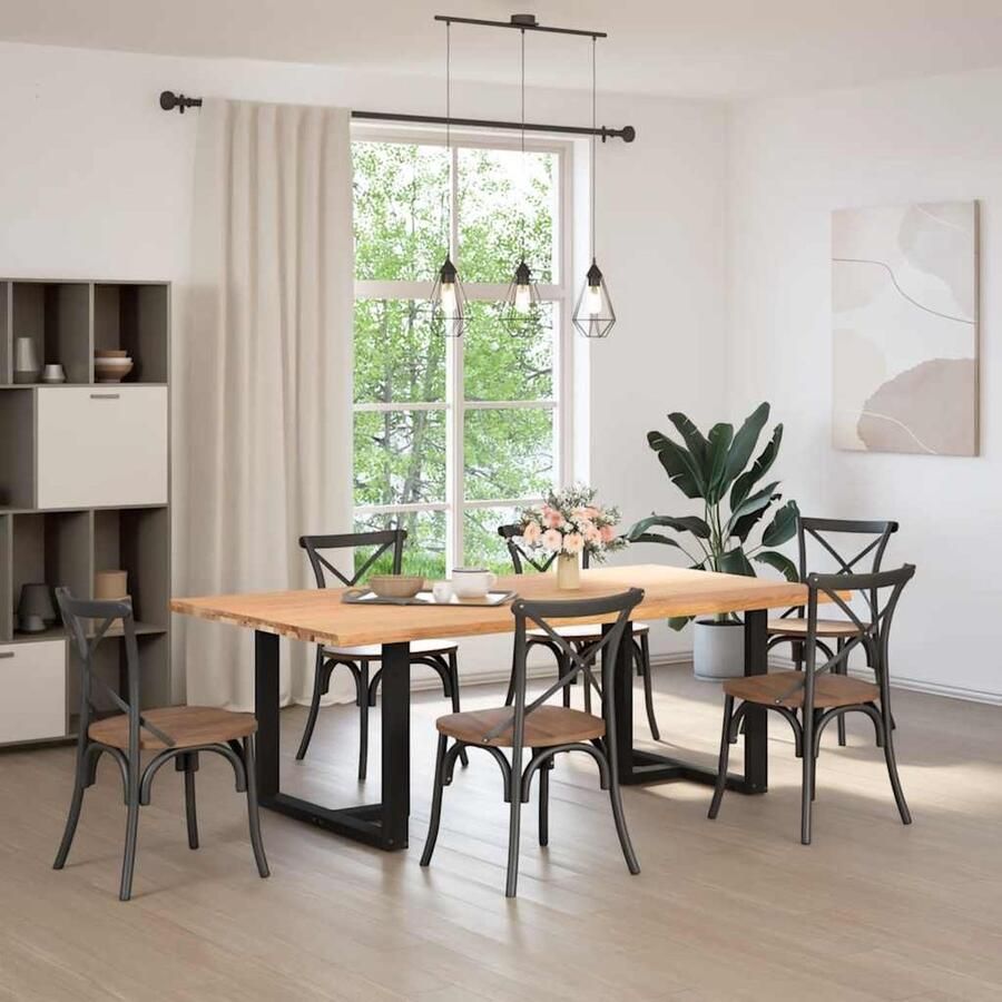 VidaXL Eettafel 220x120x74 cm Massief Eikenhout Eettafel Houten Tafel Eikentafel Salontafel Diningtable Grote Eettafel Stalen Poten Landelijke Tafel Industrieel Design Vintage Tafel