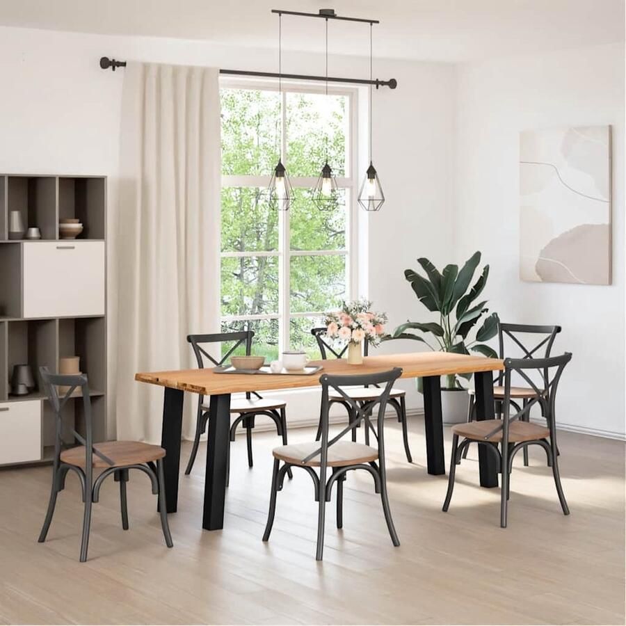 VidaXL Eettafel 220x80 cm Massief Eikenhout Eettafel Houten Tafel Eikentafel Salontafel Diningtable Keukenmeubilair Massief Eikenhout Landelijke Tafel Vintage Tafel