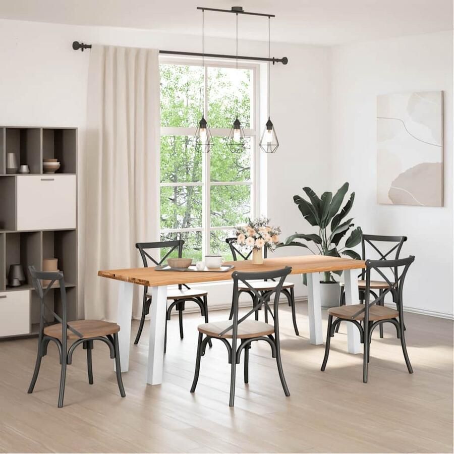 VidaXL Eettafel 220x80x74 cm Massief Eikenhout Eetkamertafel Eikenhouten Tafel Grote Eettafel Stalen Tafelpoten Landelijke Tafel