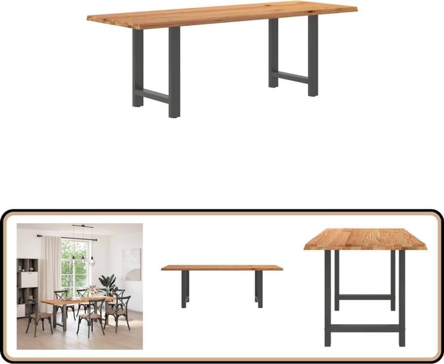 VidaXL Eettafel 220x80x74 cm Massief Eikenhout Eettafel Eettafels Eetkamertafel Keukentafel - Foto 2