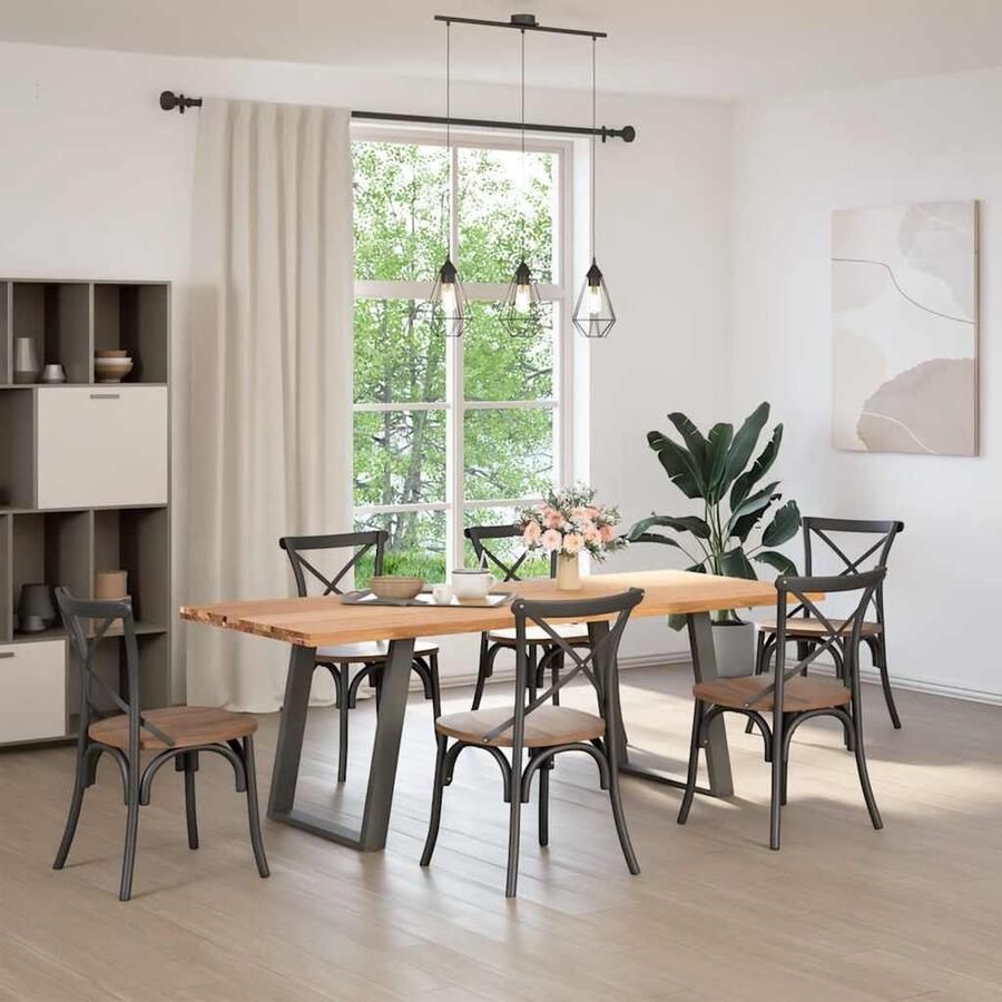 VidaXL Eettafel 220x90x74 cm Massief Eikenhout Eetkamertafel Houten Tafel Eikenhouten Tafel Salontafel Diningtable Keukenmeubilair Massief Hout Vintage Tafel Industriële Tafel - Foto 2