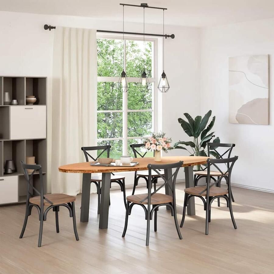 VidaXL Eettafel Ovaal 240 cm Massief Eikenhout Eetkamertafel Eikenhouten Tafel Ovale Tafel Salontafel Diningtable Massief Eikenhout Stalen Poten Industriële Tafel