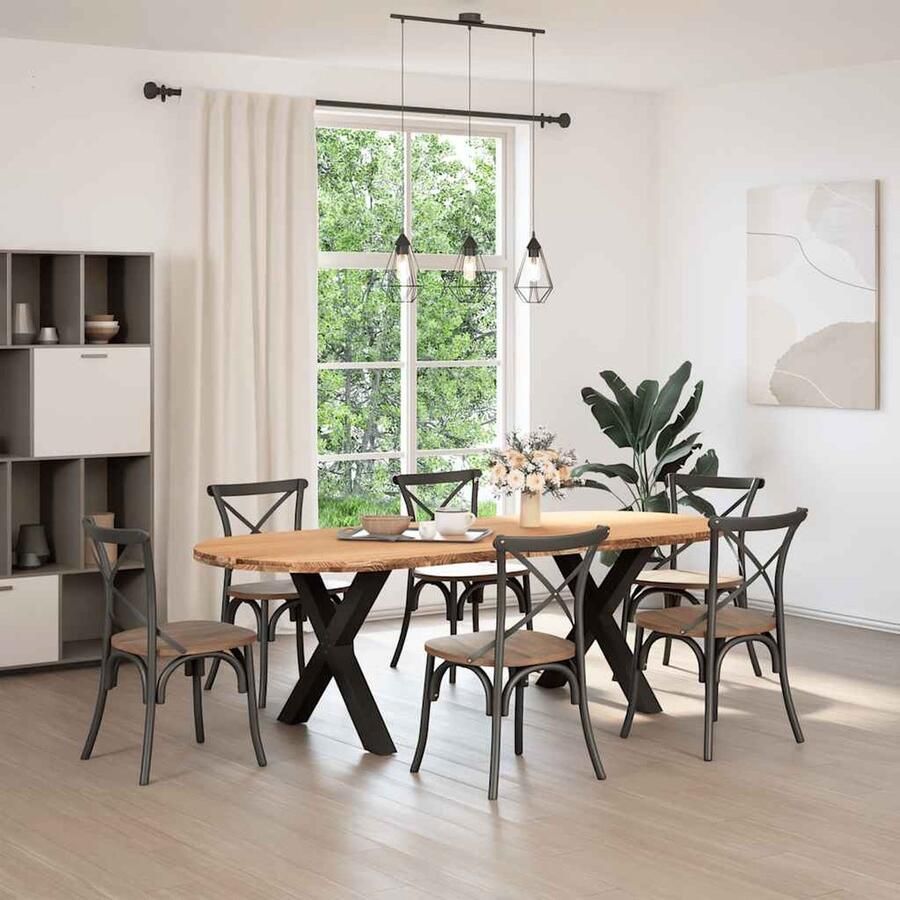 VidaXL Eettafel Ovaal 240x100x74 cm Massief Eikenhout Eetkamertafel Eikenhouten Tafel Grote Eettafel Oval Tafel Solide Tafel Design Tafel Massief Eikenhout Vintage Tafel Industriële Tafel