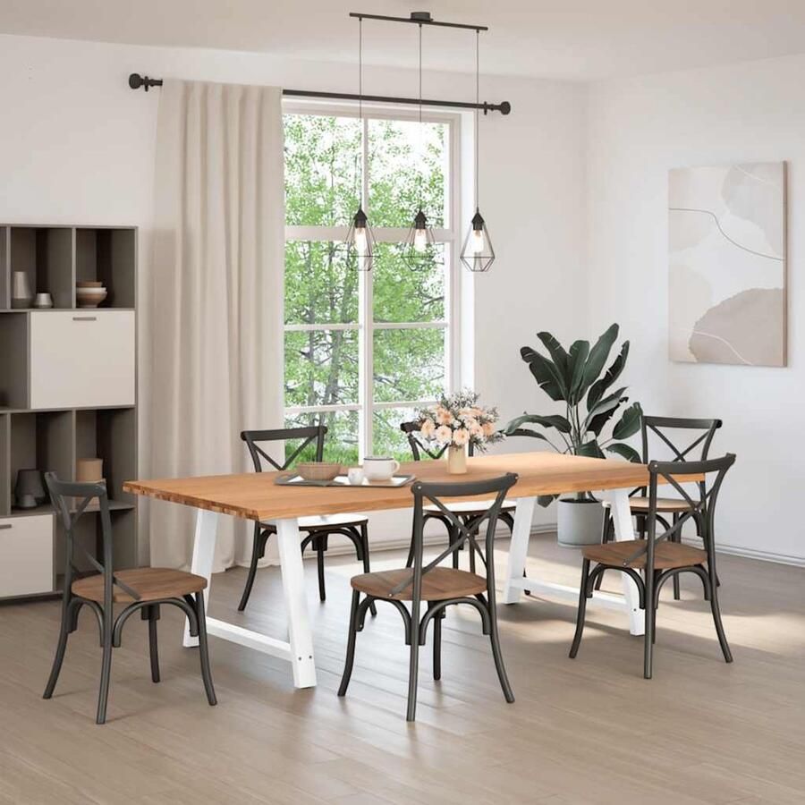 The Living Store Eettafel met natuurlijke rand 240x120x74 cm massief eikenhout Eetkamertafel Houten Tafel Oak Wood Tafel Grote Eetkamertafel Massief Hout Tafel - Foto 2