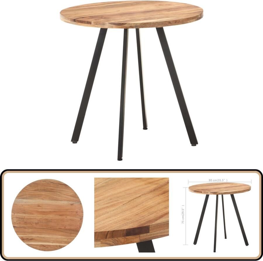 The Living Store Eettafel IndustriÃle Look Massief acaciahout 80 x 75 cm Eettafel Industrieel Acacia Tafellaar Ronde Eettafel Salontafel Eetkamerstoel - Foto 4