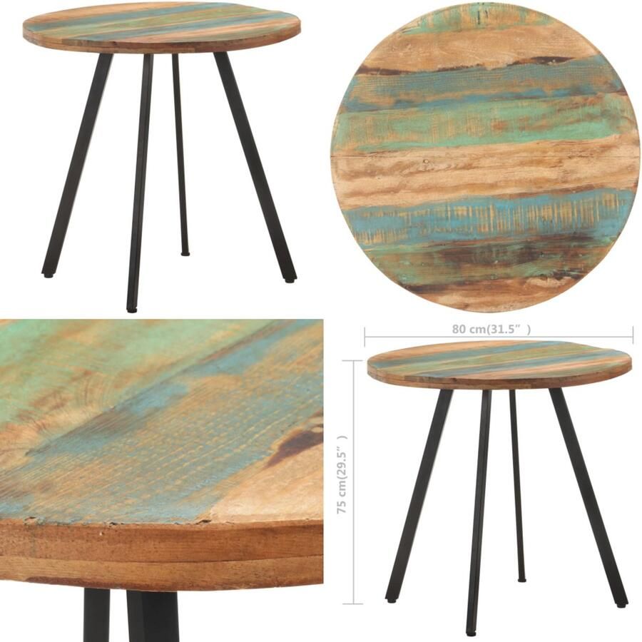VidaXL Eettafel 80 cm massief gerecycled hout Eettafel Eettafels Tafel Tafels
