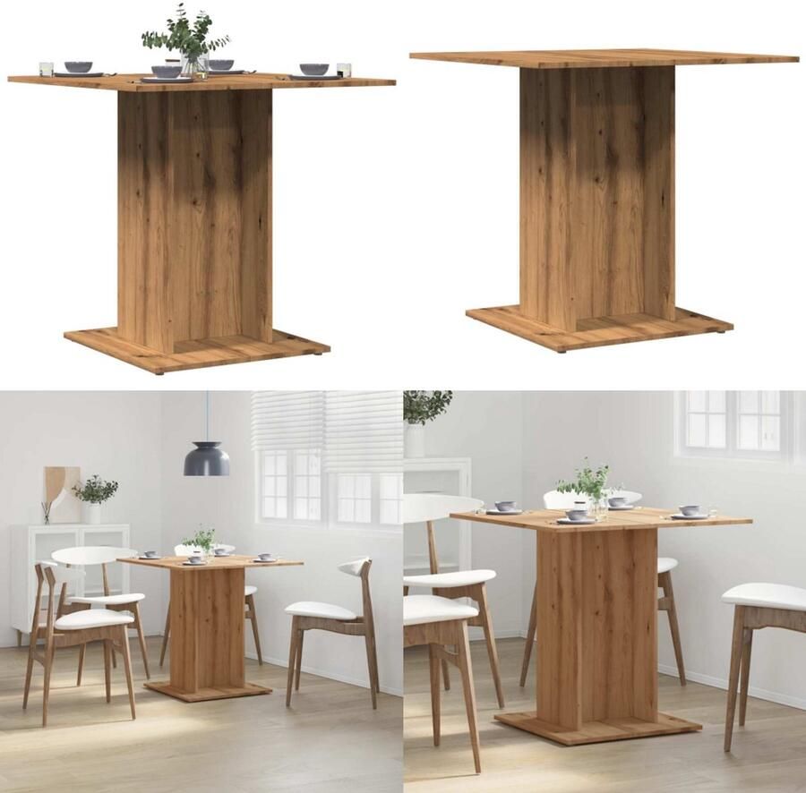 VidaXL Eettafel 80x80x75 cm bewerkt hout artisanaal eikenkleurig Eettafel Eettafels Eetkamertafel Eetkamertafels