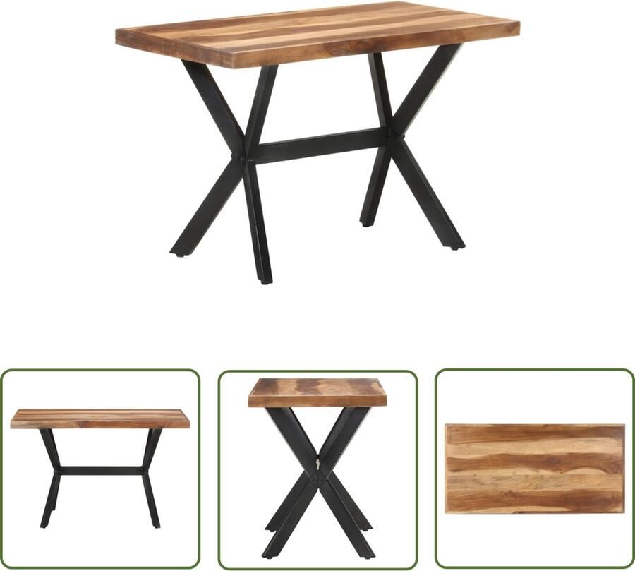 The Living Store Eettafel 120x60x75 cm massief hout met honingkleurige afwerking Eettafel Industrieel Eettafel Acacia Eettafel Rubberwood Eettafel Honingkleur Salontafel - Foto 2