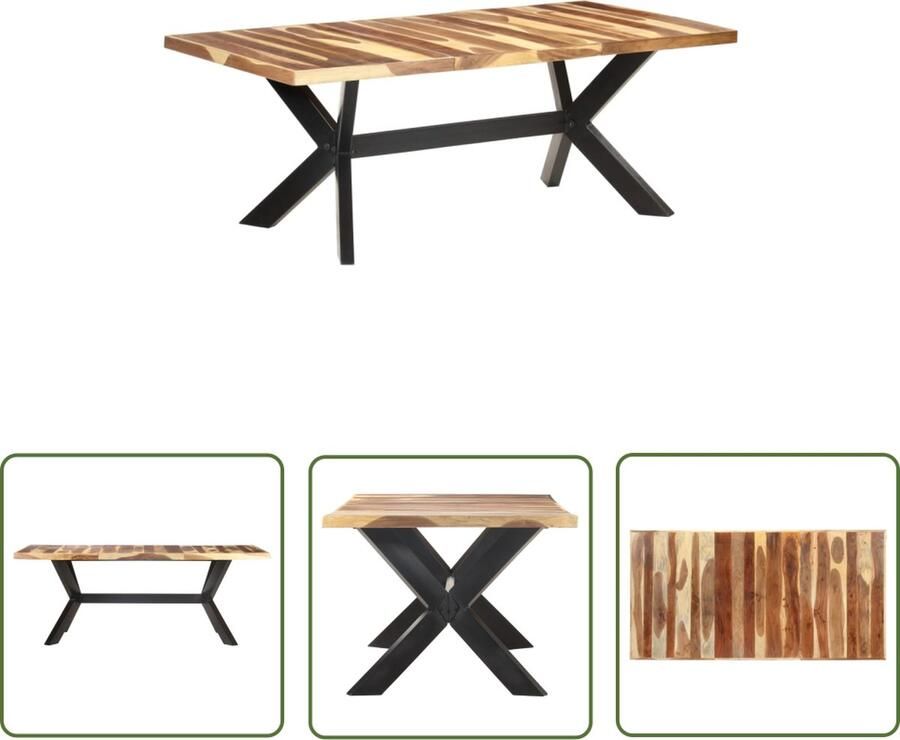 The Living Store IndustriÃle eettafel 200 x 100 x 75 cm Acaciahout en rubberwood Honingkleurige afwerking Handgemaakt Industriele Eettafel Acacia Eettafel Rubberwood Honingkleurige Eettafel Handgemaakte Eettafel