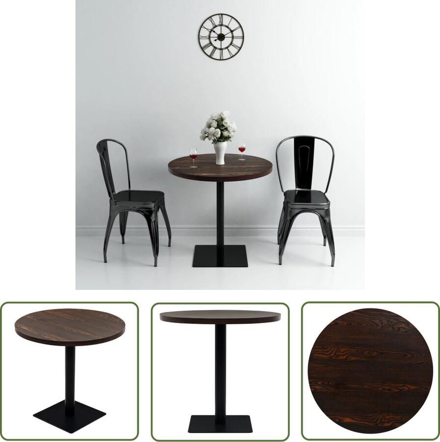 The Living Store Bistrotafel rond 80x75 cm MDF en staal donker essenkleur Bistrotafel Eettafel Cafetafel Donkerhouten Meubilair Houten Tafels - Foto 2