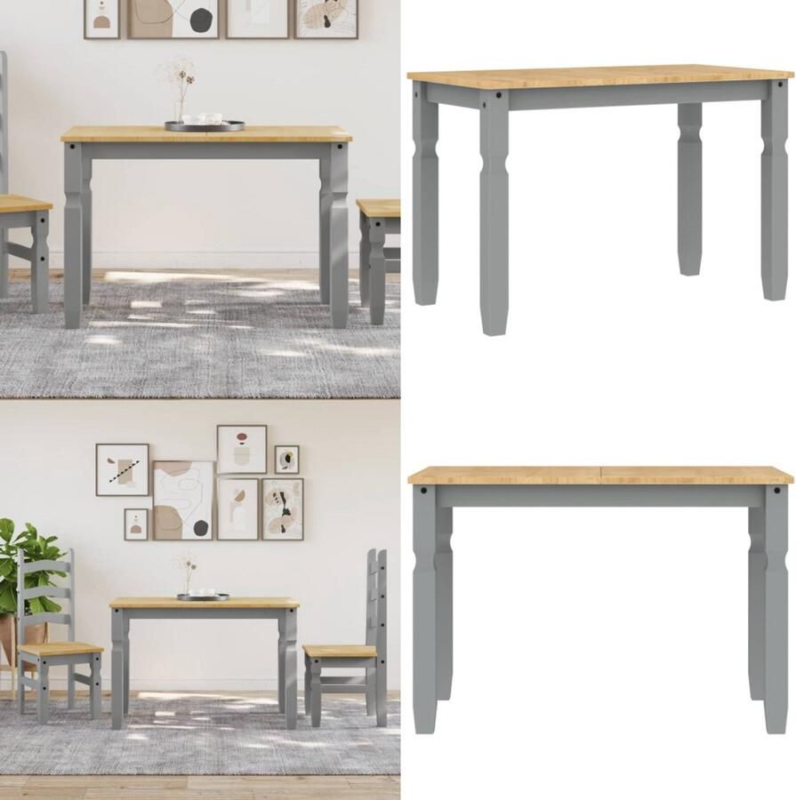 VidaXL Eettafel Corona 112x60x75 cm massief grenenhout grijs Eettafel Eettafels Eetkamertafel Tafel