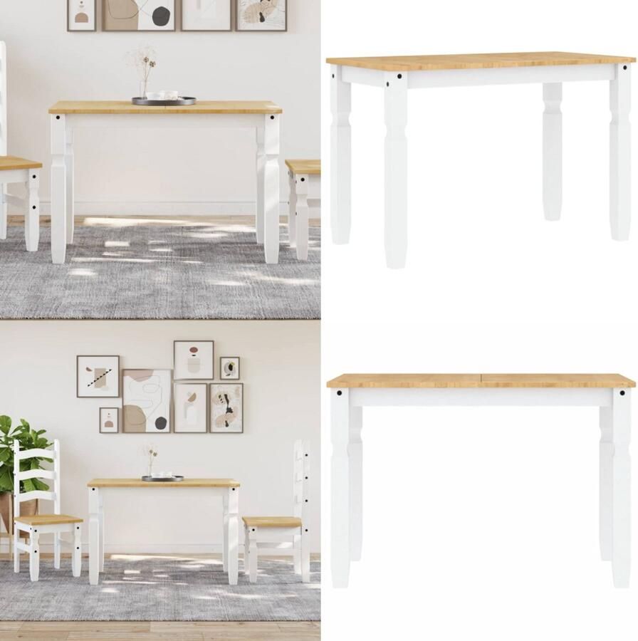 VidaXL Eettafel Corona 112x60x75 cm massief grenenhout wit Eettafel Eettafels Eetkamertafel Tafel