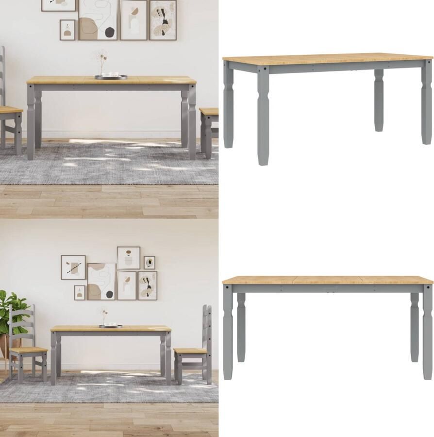 VidaXL Eettafel Corona 160x80x75 cm massief grenenhout grijs Eettafel Eettafels Eetkamertafel Tafel
