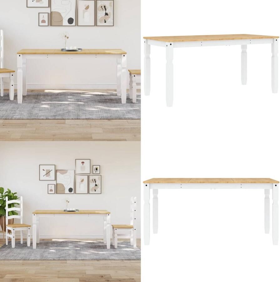 VidaXL Eettafel Corona 160x80x75 cm massief grenenhout wit Eettafel Eettafels Eetkamertafel Tafel