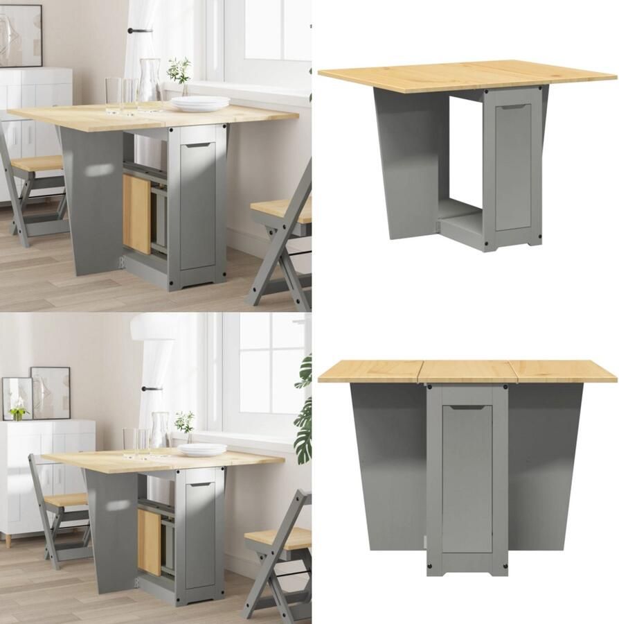 VidaXL Eettafel Corona inklapbaar massief grenenhout grijs Eettafel Eettafels Eetkamertafel Tafel