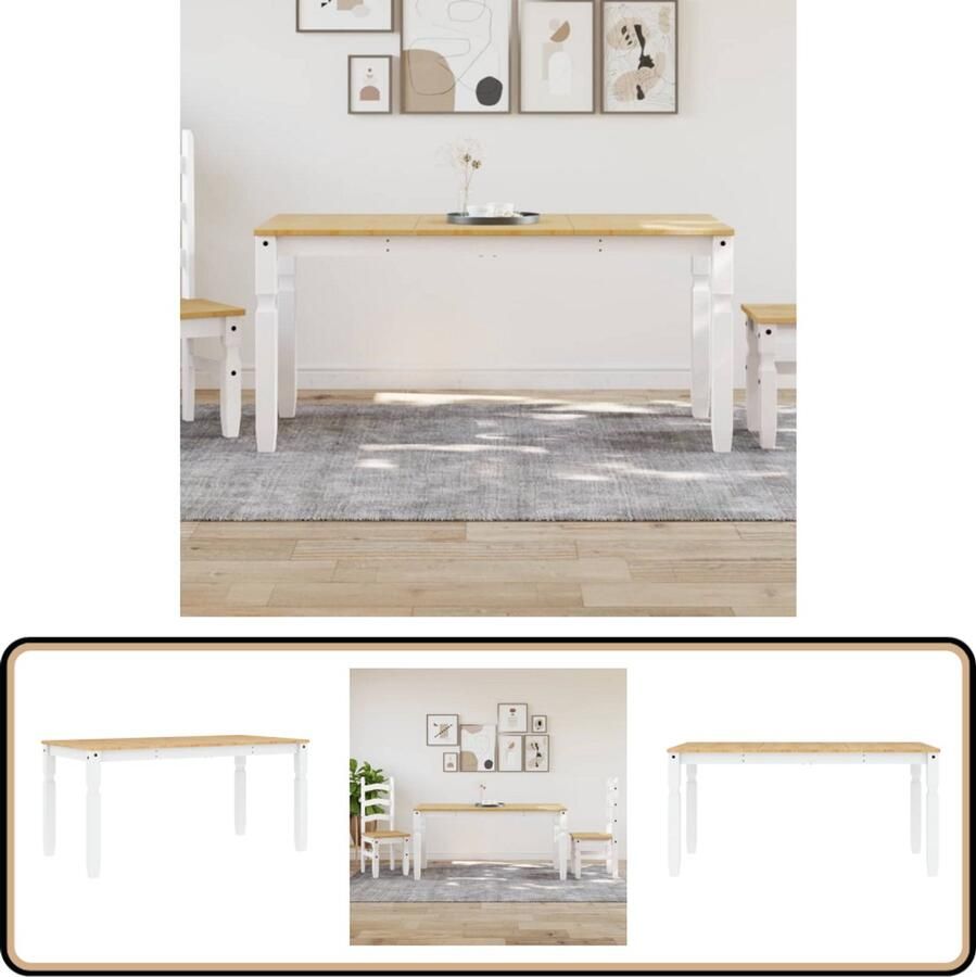 VidaXL Eettafel Corona Massief Grenenhout 160x80 cm Wit Eettafel Corona Witte Eettafel Grenenhouten Eettafel Moderne Eettafel