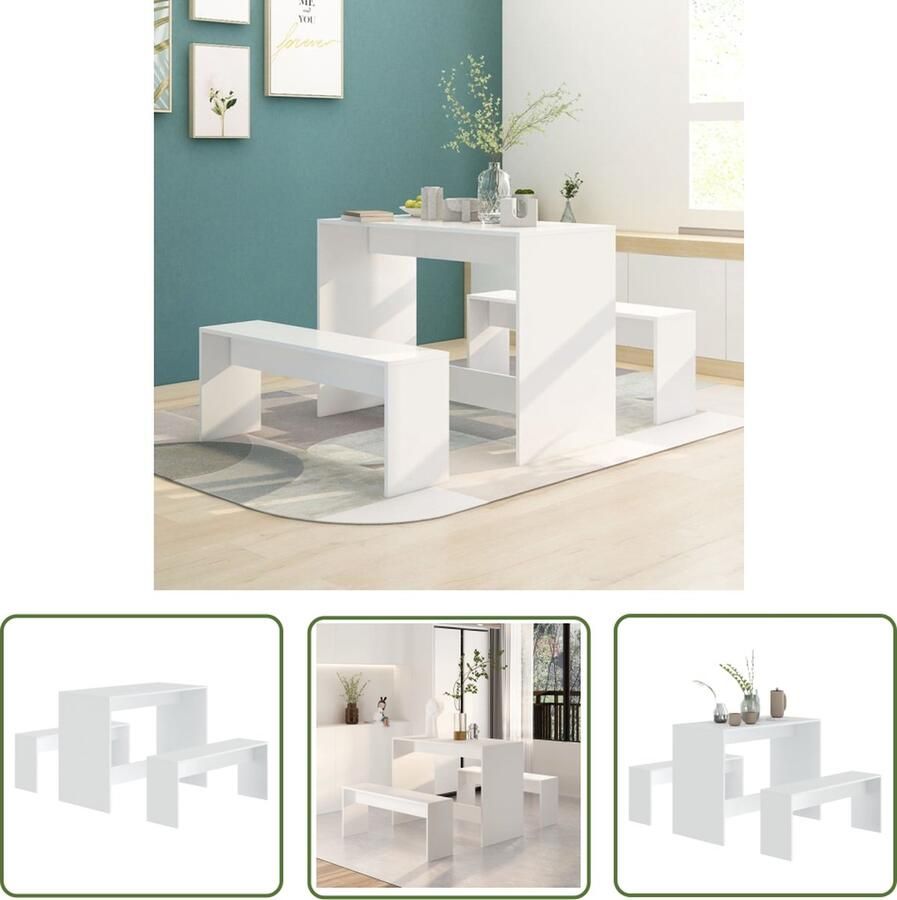 The Living Store Eethoek Eetset 102 x 50 x 75 cm Wit Hout Ruime zitruimte Eetkamerset Eettafel Houten Meubels Wit Meubilair Eethoek