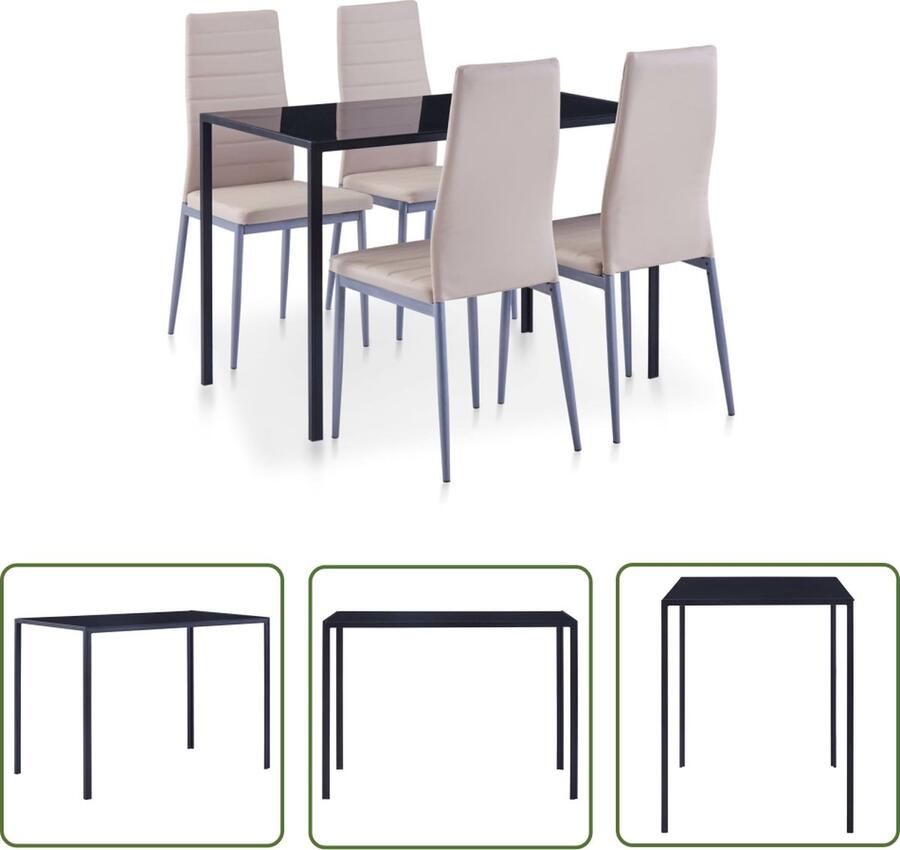 The Living Store Eetkamerset 5-delig Cappuccino Gehard glas Kunstleer Eetkamerset Eettafel Eetkamerstoelen Koffiebruine Meubels Cappucino Kleuren