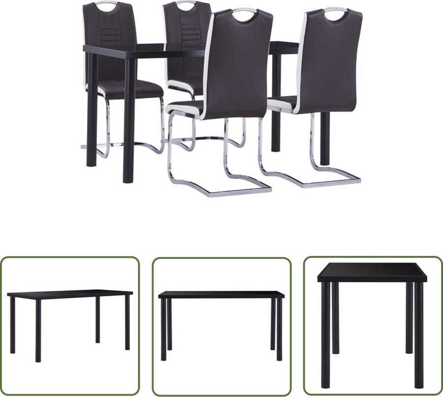 The Living Store Eettafelset Zwart Gehard glas en metaal 140 x 70 x 75 cm Inclusief 4 bruine eetkamerstoelen Eetkamerset Eettafel Eetkamerstoelen Zwarte Eettafel Houten Eettafel