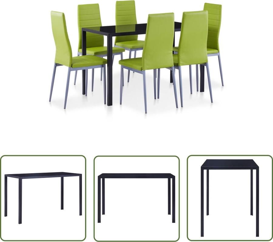 The Living Store Eetkamerset Groen 7 Delen Gehard Glas Kunstleer 120 x 60 x 74 cm 43 x 50 x 96 cm Eetkamerset Eettafel Eetkamerstoelen Groene Eethoek Moderne Eethoek