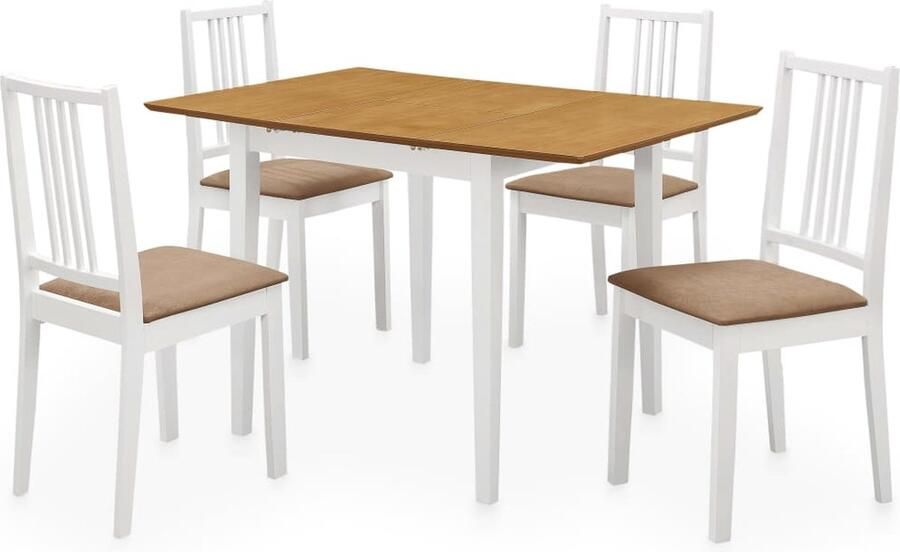 VidaXL 5-delige Eethoek Wit Uitschuifbare Tafel Eetkamer Set Eettafel Eetkamerstoel Houten Meubilair Salontafel Koffiezetapparaat - Foto 2