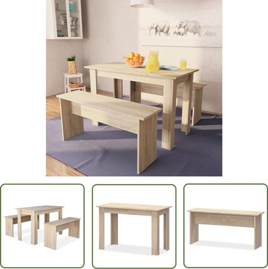 The Living Store Eethoek Tafel 120 x 59 x 76 cm Bank 110 x 29 x 50 cm Eiken spaanplaat Eetkamerstoel Eettafel Houten Meubels Eik Kleur Modern Design