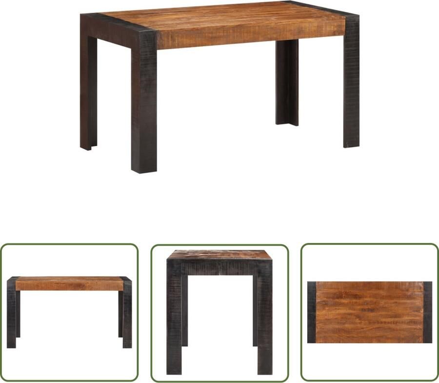 The Living Store Eettafel IndustriÃle Stijl Massief Ruw Mangohout 140 x 70 x 76 cm Dikte tafelblad 10 cm Eetkamertafel Eettafel Mangohouten Tafel Industriele Tafel Bruine Tafel - Foto 2
