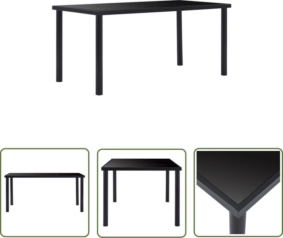 The Living Store Eetkamertafel 160 x 80 x 75 cm Zwart metaal en gehard glas Eetkamertafel Zwarte Eettafel Modern Design Geharde Glas Tafellaag Metalen Onderstel Tuinset Buitentafel Binnentafel Diningtable