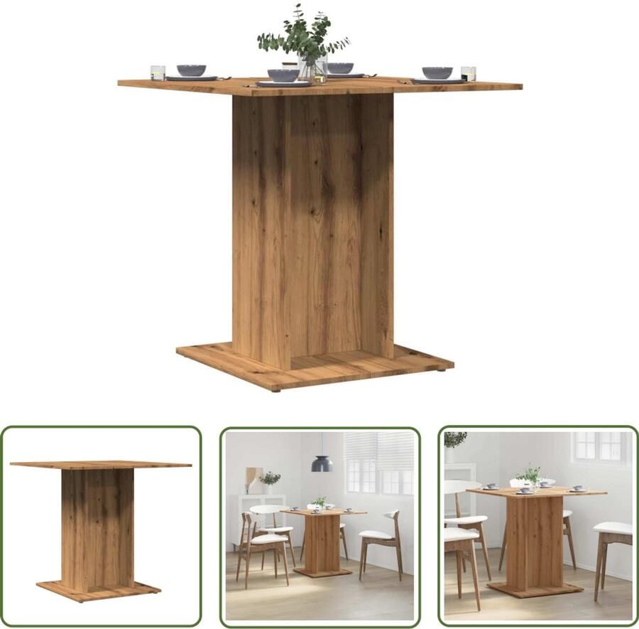 The Living Store Eettafel 80x80x75 cm bewerkt hout artisanaal eikenkleurig Eettafel Houten Tafel Eik Kleur Minimalistische Tafel Diningtable